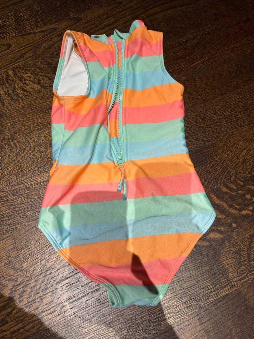 Girls' Sleeveless Rainbow Stripe One-Piece Swimsuit - Coral, Mint, Aqua, Orange